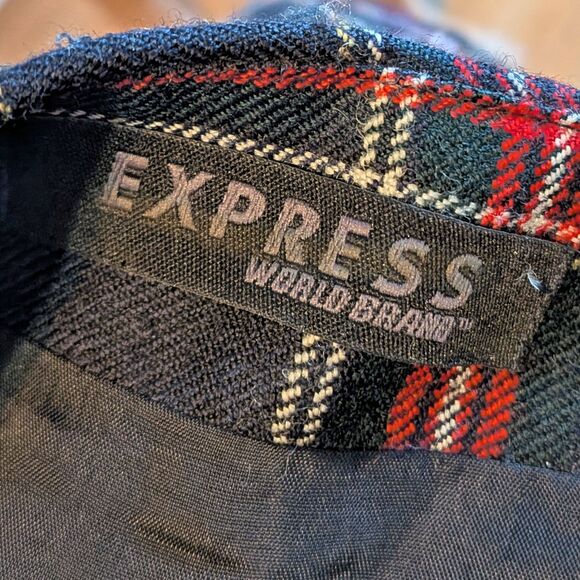 Vintage Y2K Express Sequin Plaid Mini Skirt Wool Dark Academia Clueless Size 7/8 - Picture 8 of 10